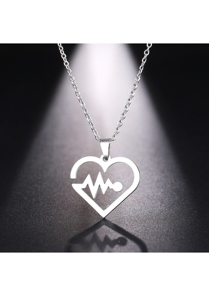 Titanyum Paslanmaz Çelik " Elektrokardiyogram / Umut Kolyesi " Kolyesi ( Gümüş )