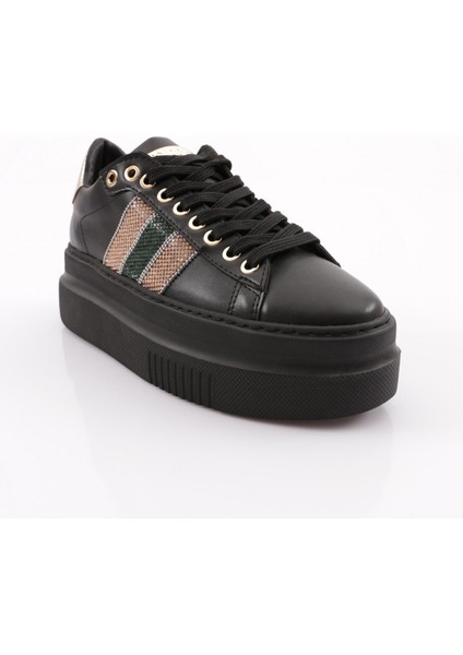ES865 Kadın Kalın Silver Taşlı Sneakers Ayakkabı SİYAH SİYAH