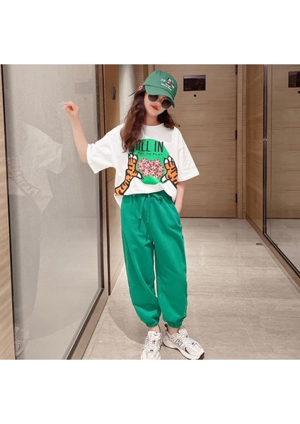 Özel Tasarım All In Kaplan Pençesi Baskılı %100 Pamuk Hip Hop Kısa Kollu Yazlık Kız Çocuk Eşofman Takımı fiyatları