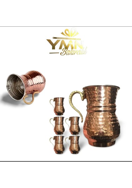 El Dövmeli Bakır Ayran Bardağı 6 Adet