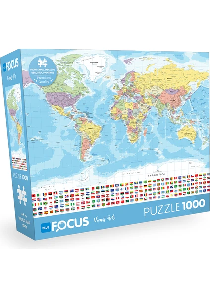 Blue Focus 1000 Parça Puzzle - World Map  (Dünya Haritası)