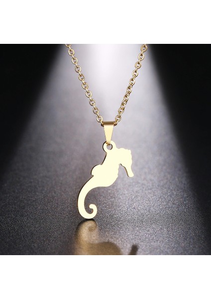 Titanyum Paslanmaz Çelik " Deniz Atı " Kolyesi (Gold)