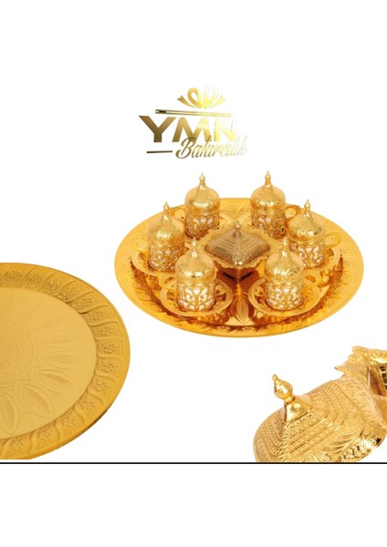 Gold 6 Kişilik Fincan Takımı Tepsi Şekerlik