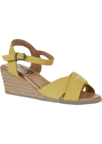 Sarı Deri Kadın Dolgu Topuklu Espadril Sandalet 01WS11100