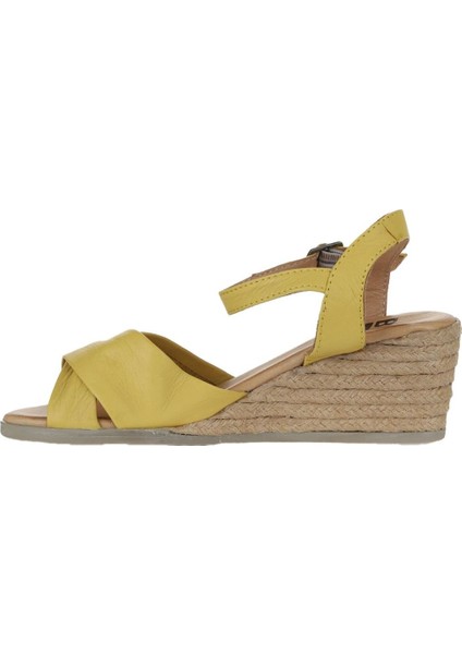 Sarı Deri Kadın Dolgu Topuklu Espadril Sandalet 01WS11100