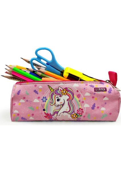 Kalem Kutusu Bahar Unicorn Desenli Üçgen Kalemkutu Jumbo Vegan Deri Kalemlik