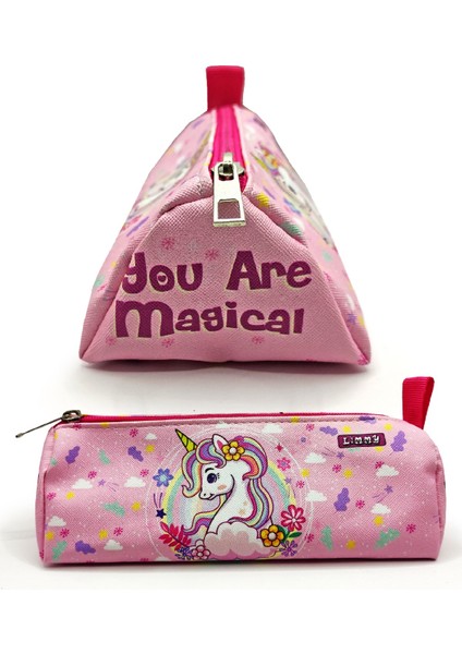 Kalem Kutusu Bahar Unicorn Desenli Üçgen Kalemkutu Jumbo Vegan Deri Kalemlik modelleri