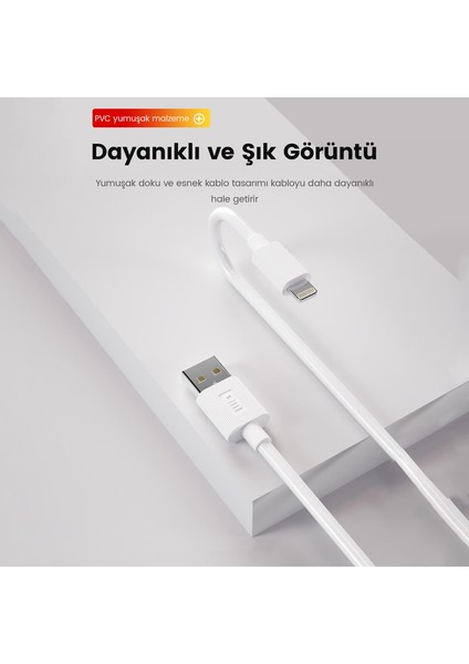 SL010 USB To Lightning iPhone 2.4A Hızlı Şarj ve Data Kablosu Beyaz 1 Metre