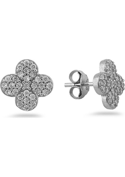 925 Ayar Gümüş Taşlı Yonca Küpe