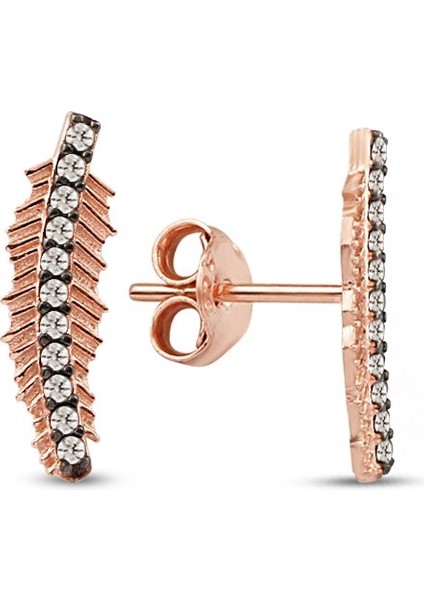 Zirkon Taşlı Gümüş Tüy Küpe