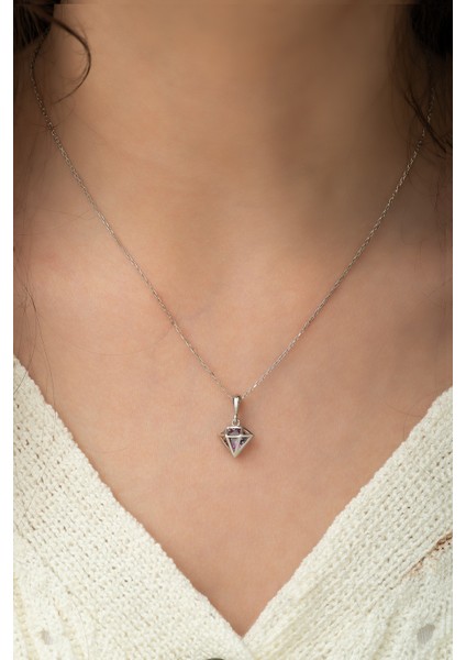 Zirkon Taşlı Diamond Gümüş Kolye