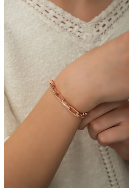 Zirkon Taşlı Rose Gümüş Bileklik
