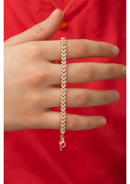 Beyaz Zirkon Taşlı Rose Gümüş Bileklik fiyatları