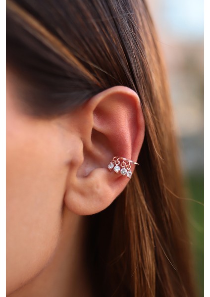 Sallantılı Zirkon Taşlı Rose Renk Gümüş Küpe