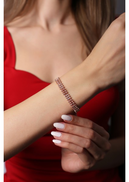 925 Ayar Gümüş Zirkon Taşlı Rose Trendy Bileklik