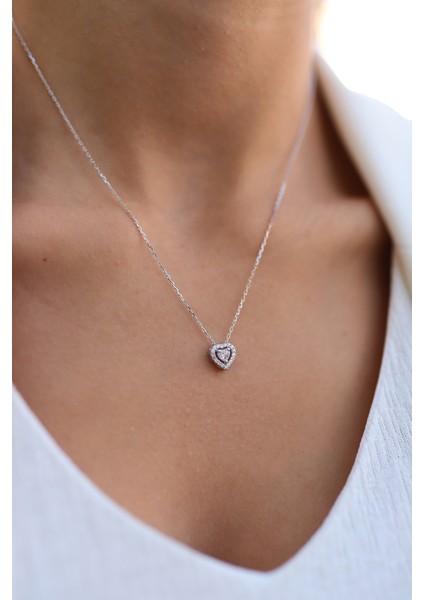 Swarovski Taşlı Gümüş Kalp Kolye