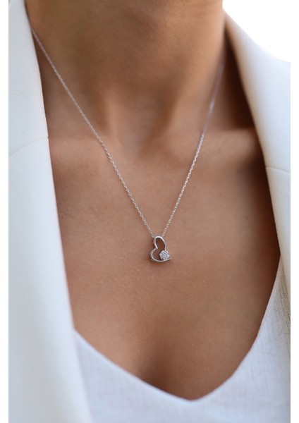 Swarovski Taşlı Gümüş Kalp Kolye
