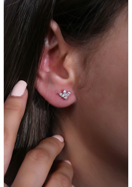 Beyaz Zirkon Taşlı Gümüş Küpe