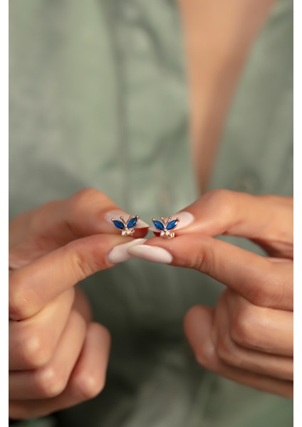 925 Ayar Gümüş Mavi Kelebek Küpe fiyatları