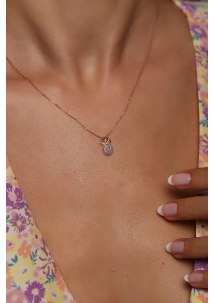 Zirconia Taşlı Gümüş Ananas Kolye