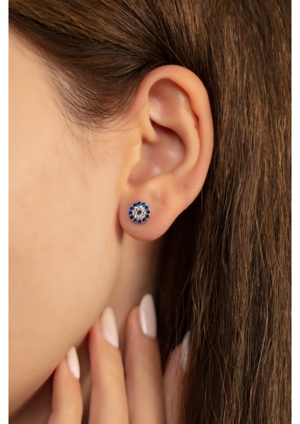 925 Ayar Gümüş Zirkon Taşlı Nazarlı Küpe