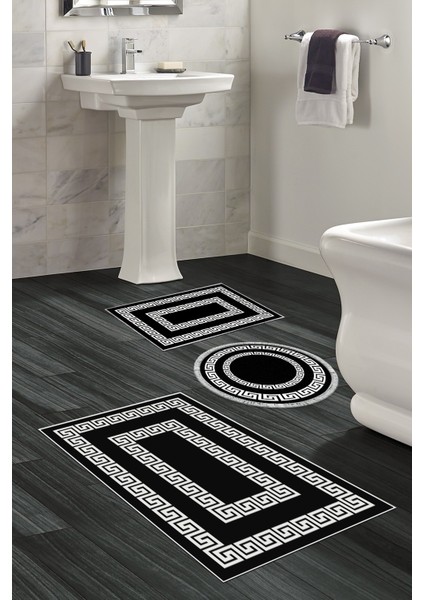 Kaymaz Taban Djt 3'lü Banyo Paspas Takımı Star Pamuk Karışık Modern 650M Siyah