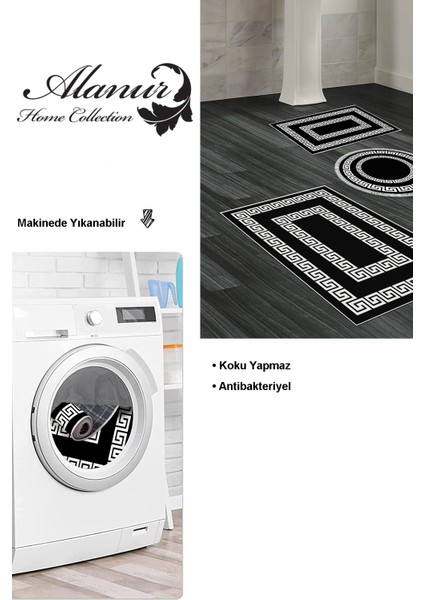 Kaymaz Taban Djt 3'lü Banyo Paspas Takımı Star Pamuk Karışık Modern 650M Siyah modelleri