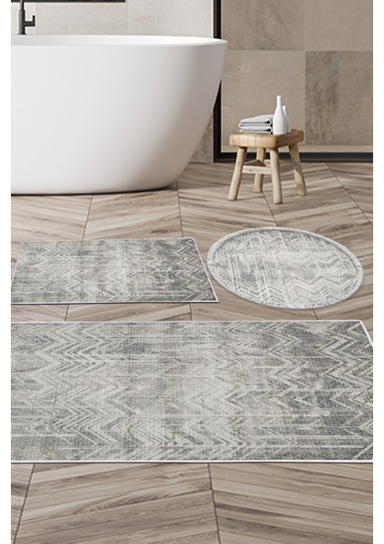 Kaymaz Taban Djt 3'lü Banyo Paspas Takımı Trend Karışık Iskandinav F5083 Gri