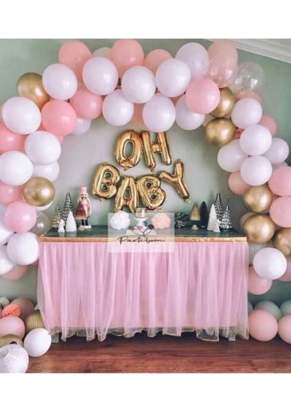 Krom Gold Makaron Pembe Pastel Beyaz Balon Konsept Balon Zincir
