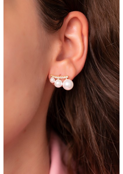 925 Ayar Gümüş Zirkon Taşlı-İncili Küpe