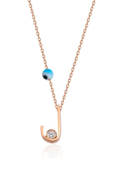 925 Ayar Gümüş J Harfi Nazar Bonculu Zirkon Taşlı Kolye