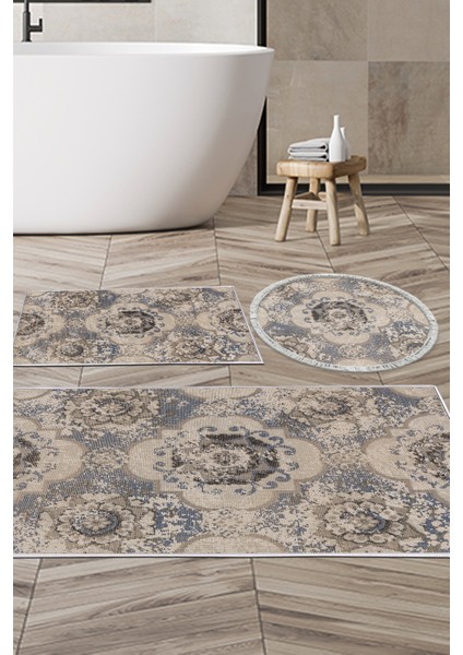 Kaymaz Taban Djt 3'lü Banyo Paspas Takımı Trend Karışık Modern 1903M Krem