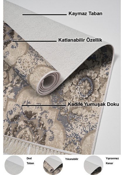 Kaymaz Taban Djt 3'lü Banyo Paspas Takımı Trend Karışık Modern 1903M Krem