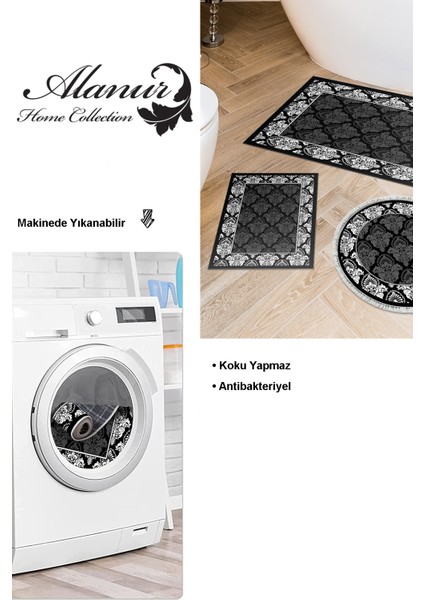 Kaymaz Taban Djt 3'lü Banyo Paspas Takımı Star Pamuk Karışık Modern 700M Siyah modelleri