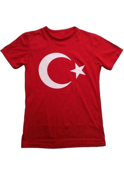 23 Nisan 19 Mayıs 29 Ekim 10 Kasım Okul Gösteri Unisex Garson Boy Ay Yıldız Baskılı Kısa Kol Tshirt - Kırmızı