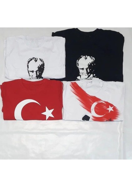 23 Nisan 19 Mayıs 29 Ekim 10 Kasım Okul Gösteri Unisex Garson Boy Ay Yıldız Baskılı Kısa Kol Tshirt - Kırmızı