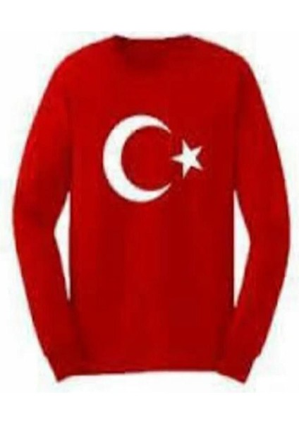 23 Nisan 19 Mayıs 29 Ekim 10 Kasım Okul Gösteri Unisex Garson Boy Çocuk Ay Yıldız Baskılı Uzun Kol Badi - Kırmızı