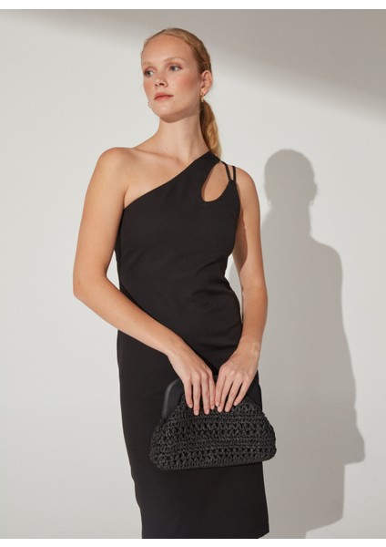 Siyah Kadın Midi Dar Tek Omuz Elbise MISU fiyatları