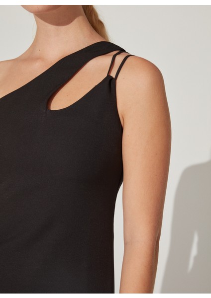 Siyah Kadın Midi Dar Tek Omuz Elbise MISU indirimleri