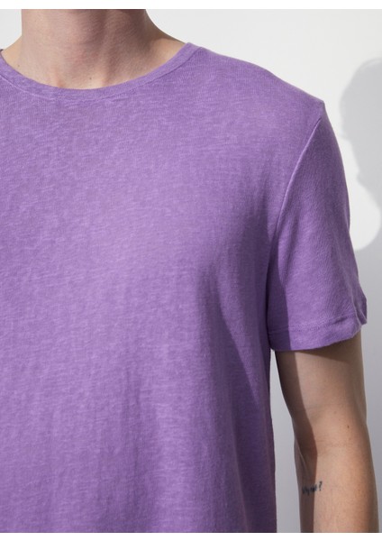 O Yaka Düz Lila Erkek T-Shirt STEVOS