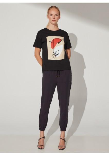 Lastikli Bel Basic Lacivert Kadın Pantolon Cm-Maıka