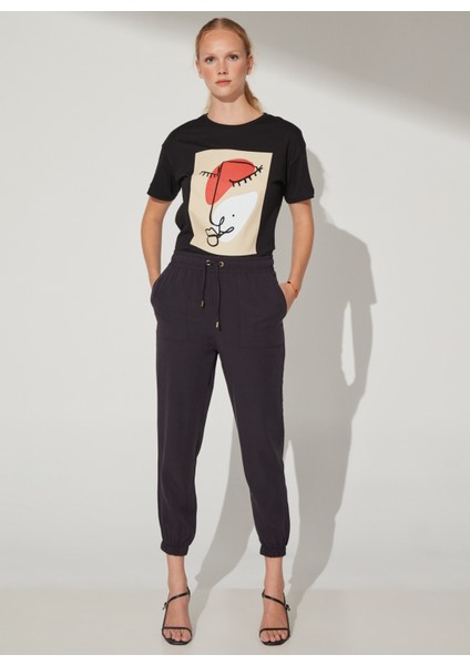 Lastikli Bel Basic Lacivert Kadın Pantolon Cm-Maıka modelleri