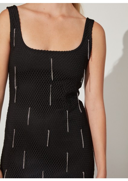 U Yaka Taşlı Siyah Mini Kadın Elbise K-Solıfsa indirimleri