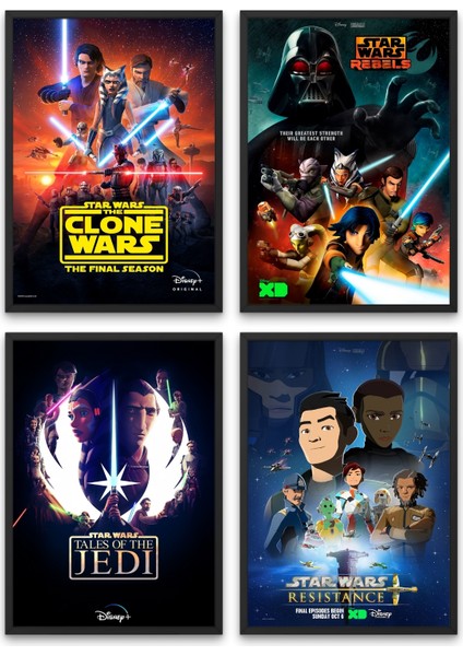 Çerçeveli 4lü Set Star Wars Tabloları & Setli Star Wars Afişleri Tabloları SWKNKM1