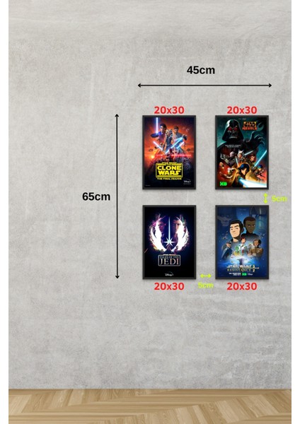 Çerçeveli 4lü Set Star Wars Tabloları & Setli Star Wars Afişleri Tabloları SWKNKM1