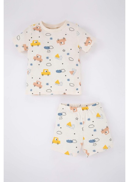 Erkek Bebek Pijama Takımı Desenli Ribana Organik Pamuk Kısa Kollu Üst Şort Z4292A223SP