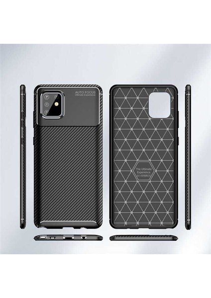 Samsung Galaxy A81 (Note 10 Lite) Kılıf Kamera Çıkıntılı Karbon Fiber Dokulu Renk Atmaz Koruyucu Kapak (Negro)
