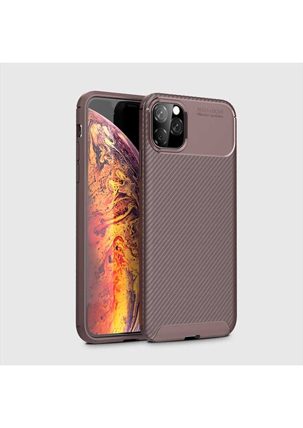 Apple iPhone 11 Pro Max Kılıf Kamera Çıkıntılı Karbon Fiber Dokulu Renk Atmaz Koruyucu Kapak (Negro)