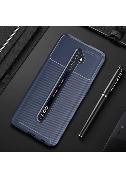 Oppo Reno 2 Kılıf Kamera Çıkıntılı Karbon Fiber Dokulu Renk Atmaz Koruyucu Kapak (Negro)