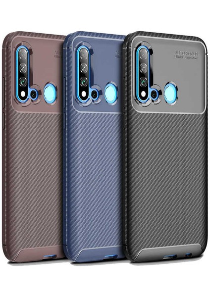 Huawei P20 Lite 2019 Kılıf Kamera Çıkıntılı Karbon Fiber Dokulu Renk Atmaz Koruyucu Kapak (Negro)